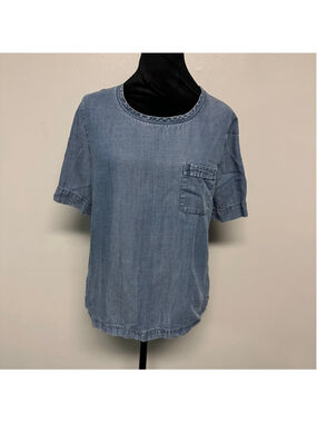 LOFT Light Blue Short Sleeve Denim-Look Tee